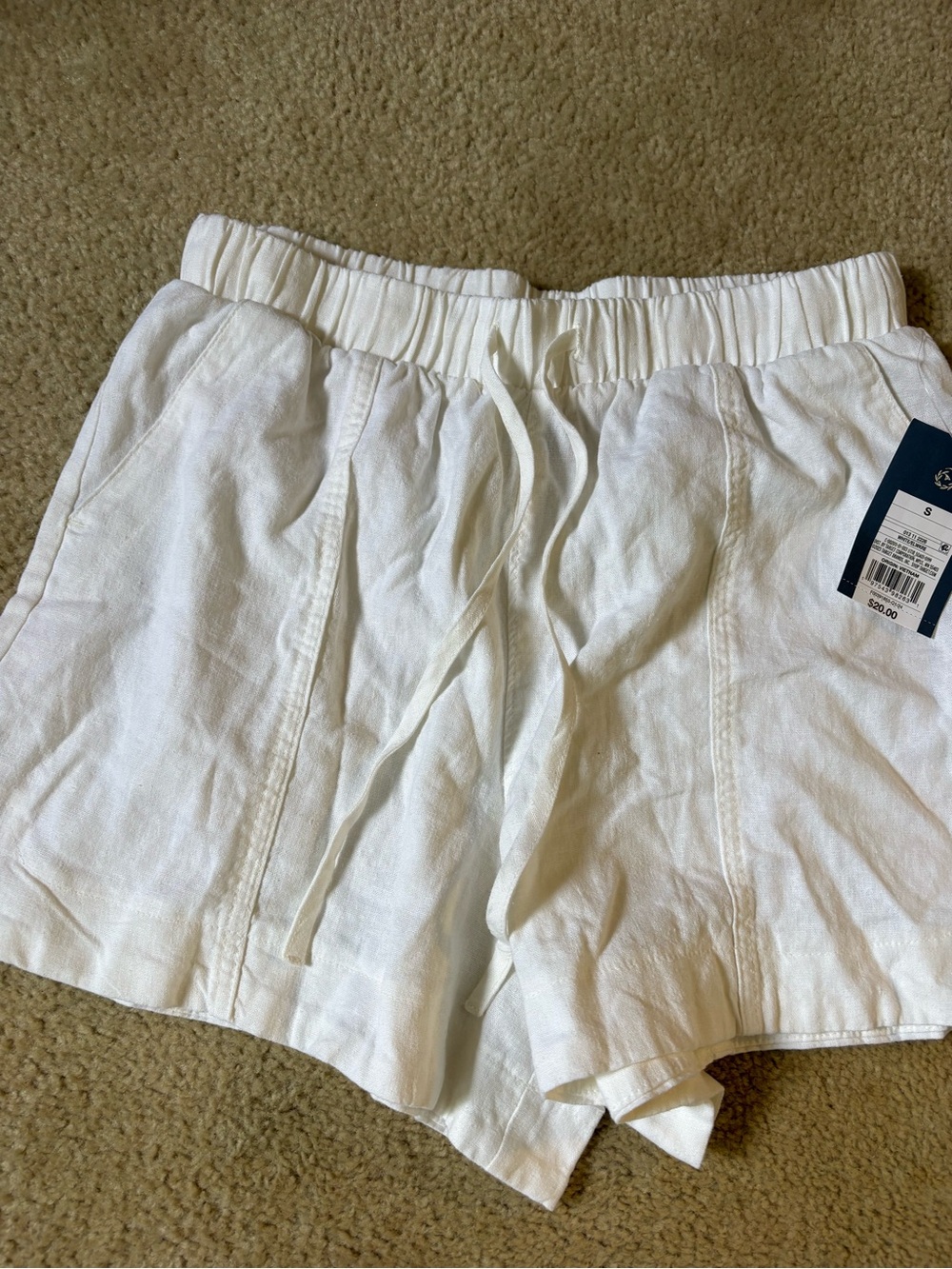 Women's White Linen Drawstring Shorts